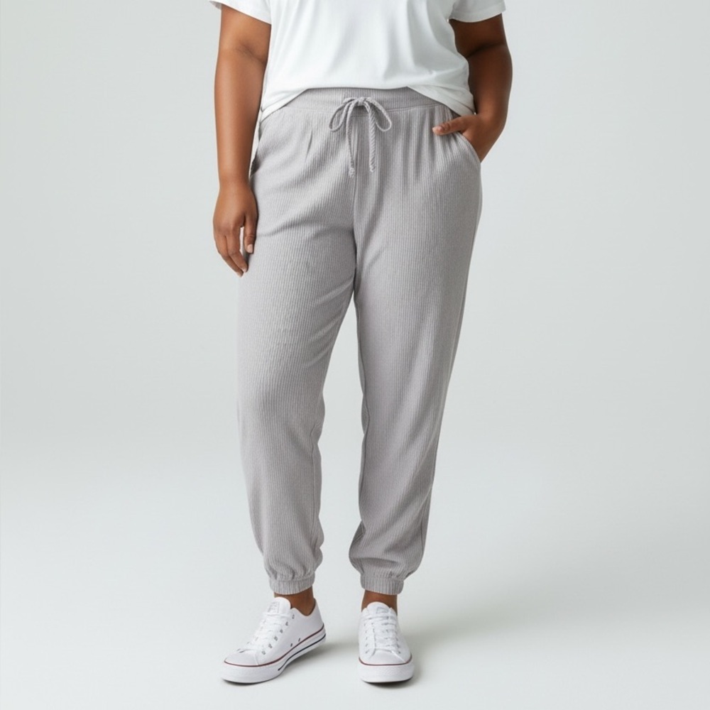 Collective Concepts Gray Ribbed Knit Jogger Lounge‎ Pants 2X NWT